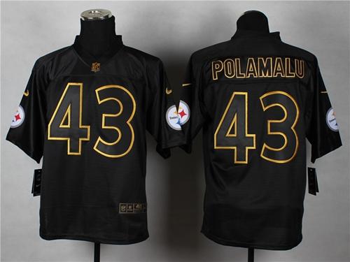 Steelers #43 Troy Polamalu Black Gold No. Fashion Men's Stitched Elite Jersey