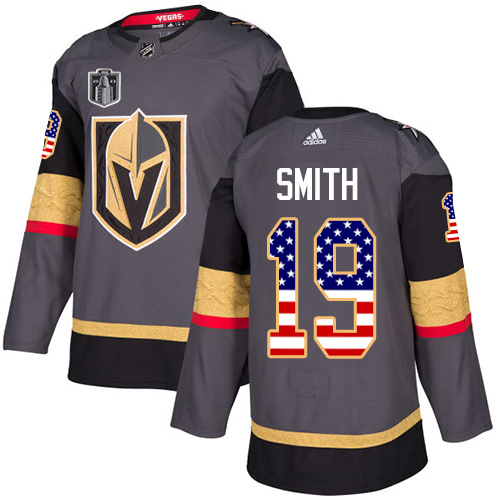Adidas Golden Knights #19 Reilly Smith Grey Youth 2023 Stanley Cup Final Patch Home Authentic USA Flag Stitched Jersey