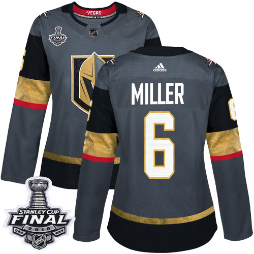 Adidas Golden Vegas Golden Knights #6 Colin Miller Grey Home Authentic 2018 Stanley Cup Final Women's Stitched Jersey Womens