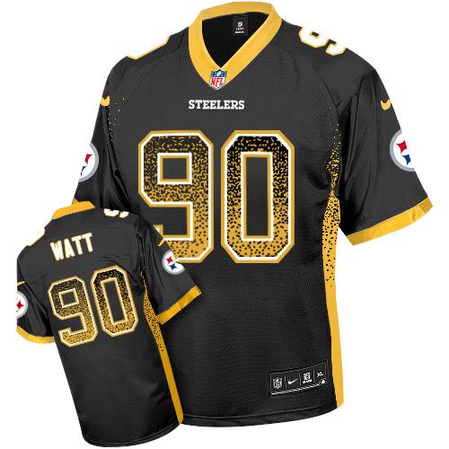 Steelers #90 T. J. Watt Black Team Color Men's Stitched Elite Drift Fashion Jersey