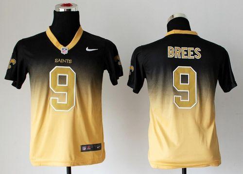 Saints #9 Drew Brees Black/Gold Youth Stitched Elite Fadeaway Fashion Jersey