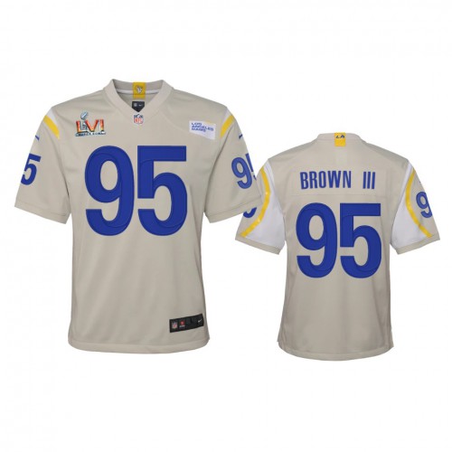 Los Angeles Los Angeles Rams #95 Bobby Brown III Youth Super Bowl LVI Patch Game Jersey - Bone Youth