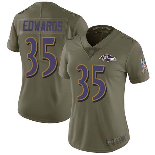 Baltimore Ravens #35 Gus Edwards Olive Women's Stitched Limited 2017 Salute To Service Jersey Womens