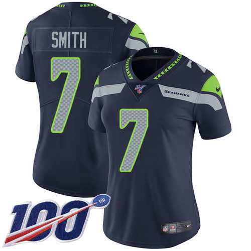 Seahawks #7 Geno Smith Steel Blue Team Color Women's Stitched 100th Season Vapor Untouchable Limited Jersey
