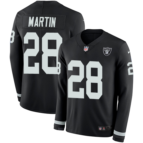 Las Vegas Raiders #28 Doug Martin Black Team Color Men's Stitched Limited Therma Long Sleeve Jersey Men's