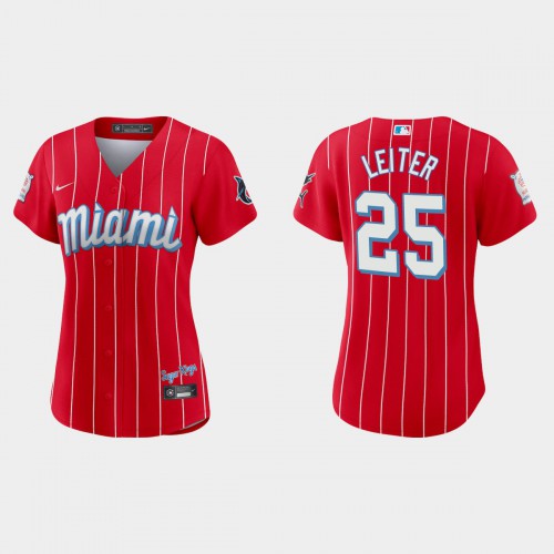 Miami Miami Marlins #25 Al Leiter Women's 2021 City Connect Authentic Jersey Red Womens