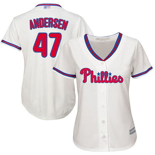 Philadelphia Phillies #47 Larry Andersen Cream Alternate Women's Stitched Jersey Womens