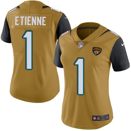Jaguars #1 Travis Etienne Gold Women's Stitched Limited Rush Jersey
