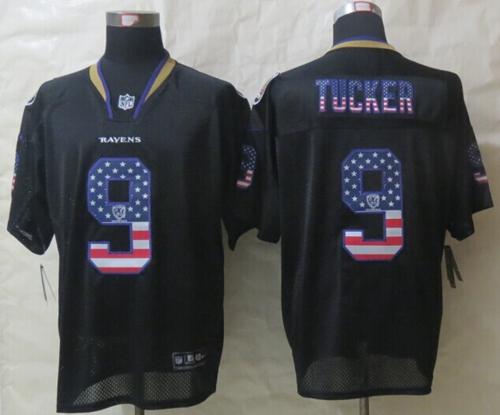 Ravens #9 Justin Tucker Black Men's Stitched Elite USA Flag Fashion Jersey