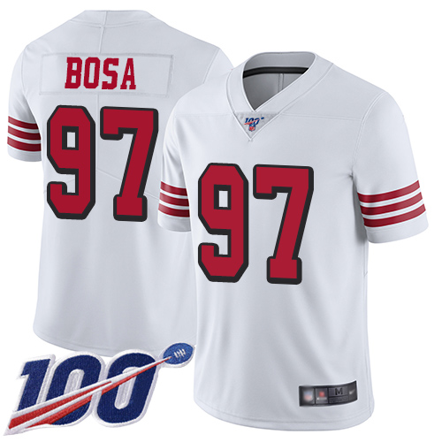49ers #97 Nick Bosa White Rush Men's Stitched Limited 100th Season Jersey