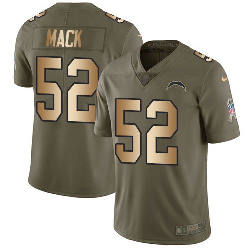 Chargers #52 Khalil Mack Olive/Gold Men's Stitched Limited 2017 Salute To Service Jersey