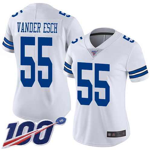 Cowboys #55 Leighton Vander Esch White Women's Stitched 100th Season Vapor Limited Jersey