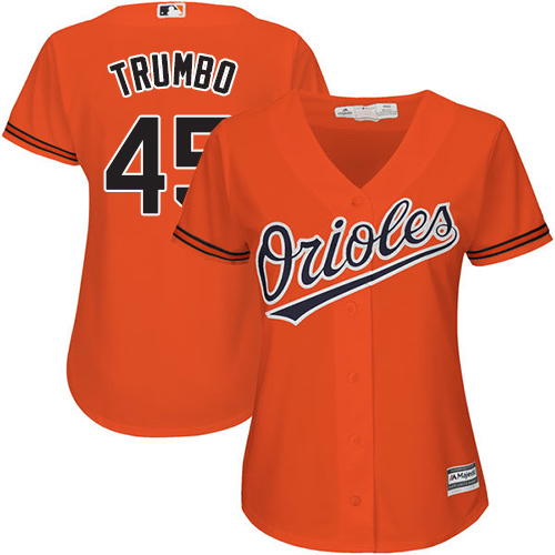 Baltimore Orioles #45 Mark Trumbo Orange Alternate Women's Stitched Jersey Womens