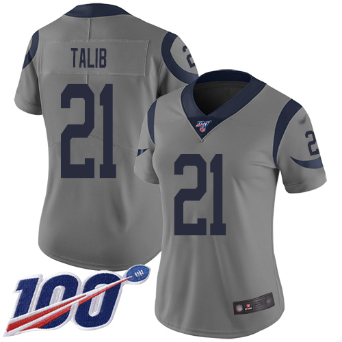 Los Angeles Rams #21 Aqib Talib Gray Women's Stitched Limited Inverted Legend 100th Season Jersey Womens