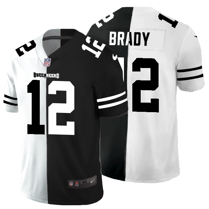 Tampa Bay Buccaneers #12 Tom Brady Men's Black V White Peace Split Vapor Untouchable Limited Jersey