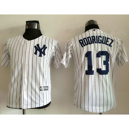 New York Yankees #13 Alex Rodriguez White Name Back Stitched Youth Jersey Youth