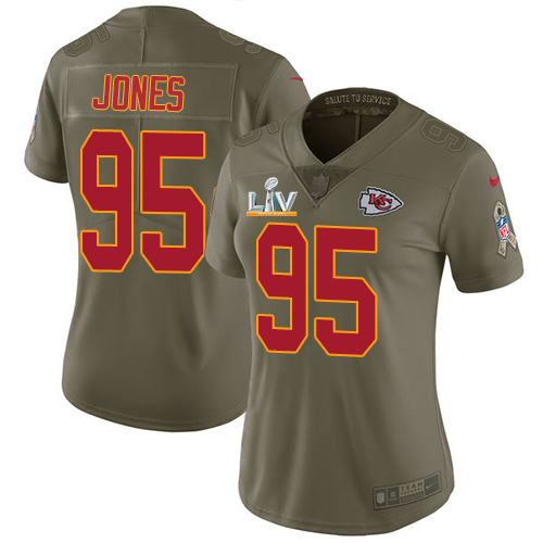 Chiefs #95 Chris Jones Olive Women's Super Bowl LV Bound Stitched Limited 2017 Salute To Service Jersey