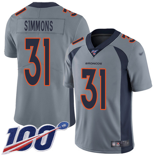 Broncos #31 Justin Simmons Gray Men's Stitched Limited Inverted Legend 100th Season Jersey