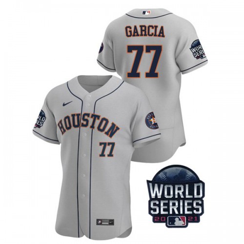 Houston Houston Astros #77 Luis Garcia Men's 150th Anniversary 2021 World Series Authentic Jersey - Gray Men's
