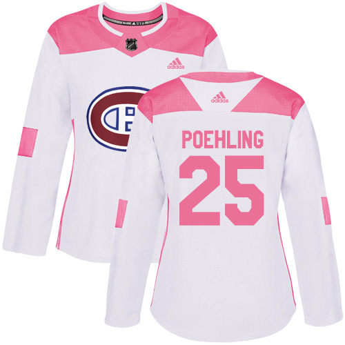 Adidas Montreal Canadiens #25 Ryan Poehling White/Pink Authentic Fashion Women's Stitched Jersey Womens
