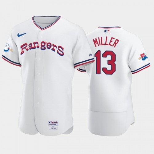 Texas Texas Rangers #13 Brad Miller 1972 Throwback 50th Anniversary Authentic Men's Jersey - White Men's