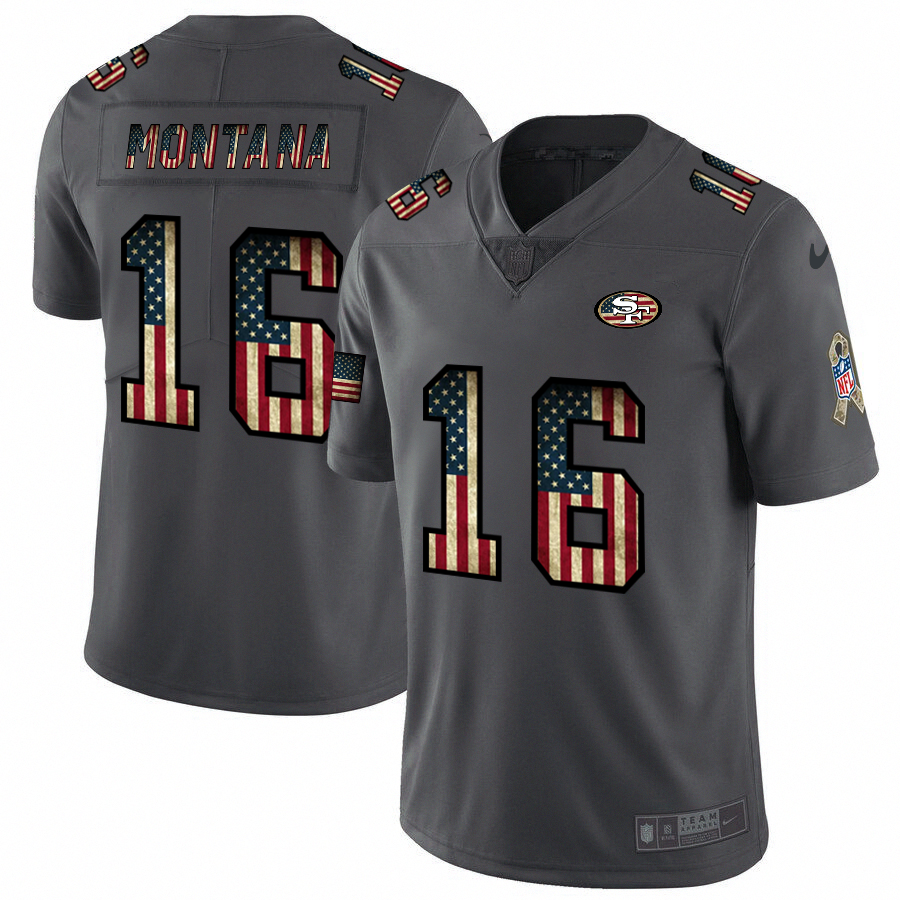 49ers #16 Joe Montana 2018 Salute To Service Retro USA Flag Limited Jersey