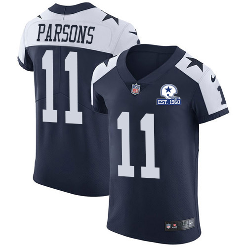 Cowboys #11 Micah Parsons Navy Blue Thanksgiving Men's Stitched With Established In 1960 Patch Vapor Untouchable Throwback Elite Jersey