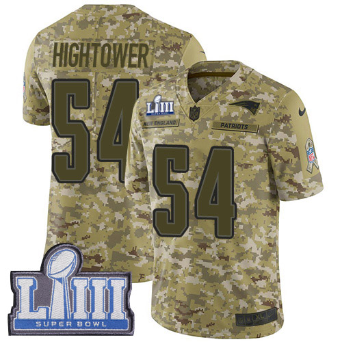 New England Patriots #54 Dont'a Hightower Camo Super Bowl LIII Bound Men's Stitched Limited 2018 Salute To Service Jersey Men's