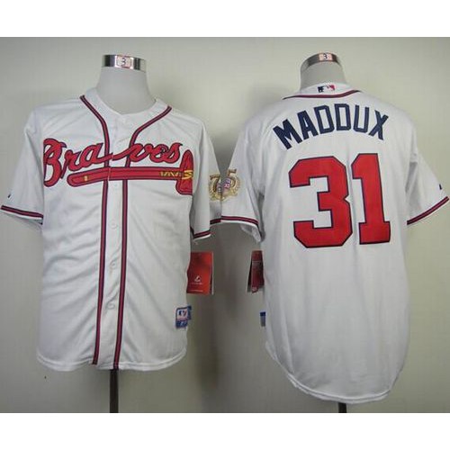 Atlanta Braves #31 Greg Maddux White Cool Base Stitched Jersey Men's