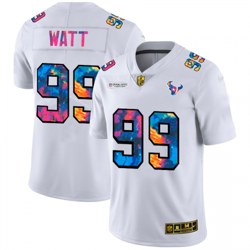 Houston Houston Texans #99 J.J. Watt Men's White Multi-Color 2020 Crucial Catch Limited Jersey Men's