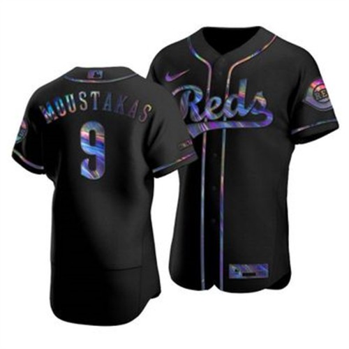 Cincinnati Cincinnati Reds #9 Mike Moustakas Men's Iridescent Holographic Collection Jersey - Black Men's