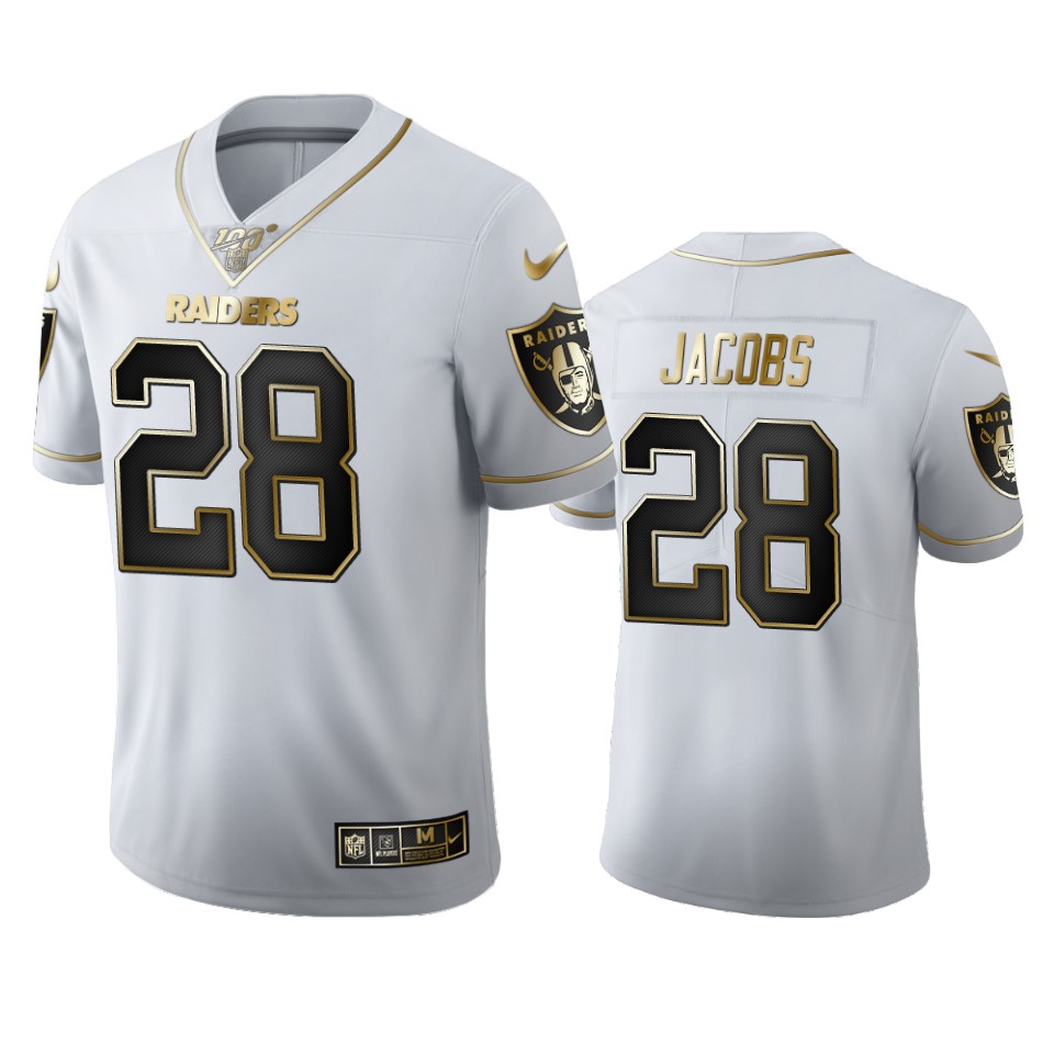 Las Vegas Raiders #28 Josh Jacobs Men's White Golden Edition Vapor Limited 100 Jersey