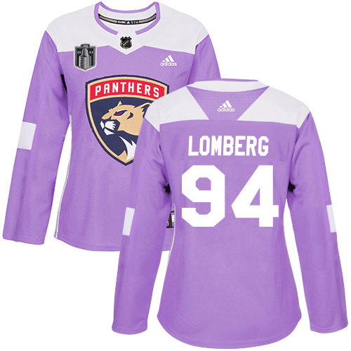 Adidas Panthers #94 Ryan Lomberg Purple 2023 Stanley Cup Final Patch Authentic Fights Cancer Women's Stitched Jersey