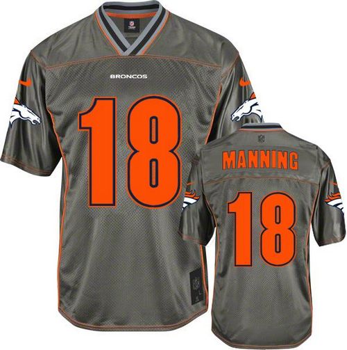 Broncos #18 Peyton Manning Grey Youth Stitched Elite Vapor Jersey