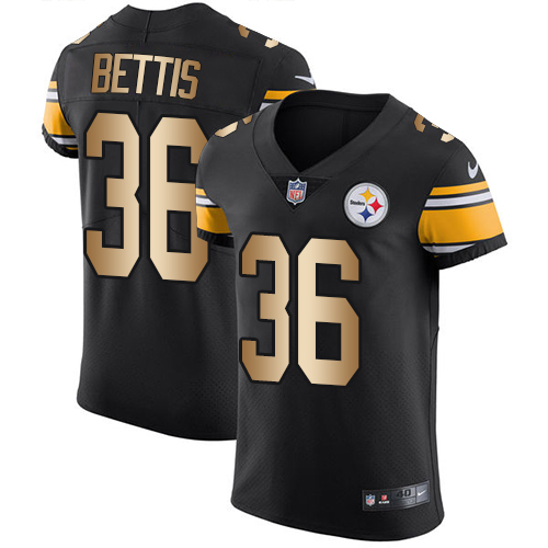 Steelers #36 Jerome Bettis Black Team Color Men's Stitched Elite Gold Jersey