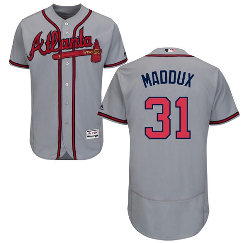 Atlanta Braves #31 Greg Maddux Grey Flexbase Authentic Collection Stitched Jersey Men's