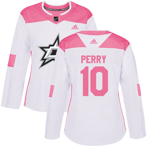 Adidas Dallas Stars #10 Corey Perry White/Pink Authentic Fashion Women's Stitched Jersey Womens