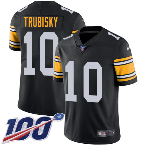 Steelers #10 Mitchell Trubisky Black Alternate Youth Stitched 100th Season Vapor Limited Jersey