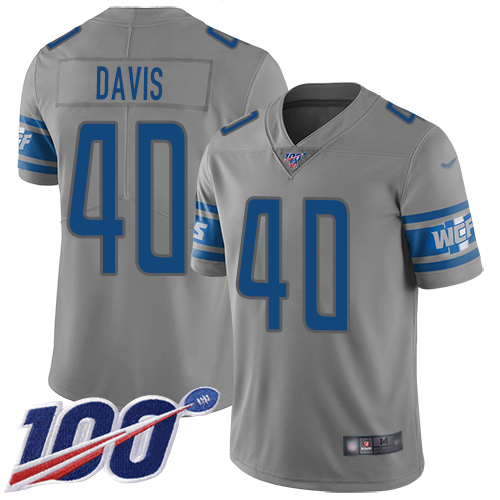 Detroit Lions #40 Jarrad Davis Gray Men's Stitched Limited Inverted Legend 100th Season Jersey Men's