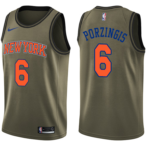 New York Knicks #6 Kristaps Porzingis Green Salute to Service Youth Swingman Jersey Youth