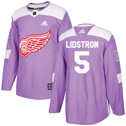 Adidas Detroit Red Wings #5 Nicklas Lidstrom Purple Authentic Fights Cancer Stitched Jersey Men's