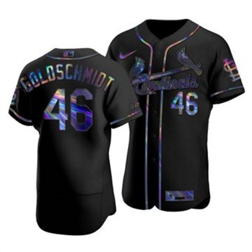 St. Louis St.Louis Cardinals #46 Paul Goldschmidt Men's Iridescent Holographic Collection Jersey - Black Men's