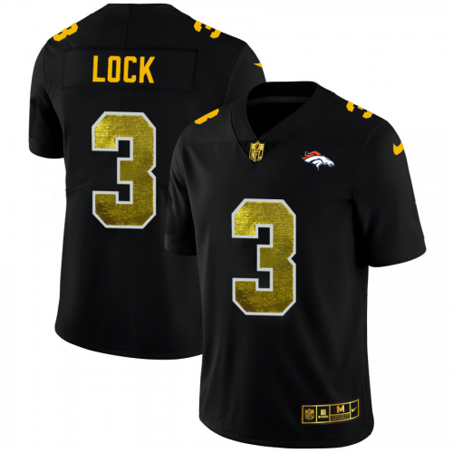 Denver Denver Broncos #3 Drew Lock Men's Black Golden Sequin Vapor Limited Jersey Men's