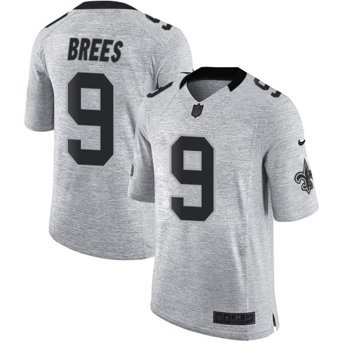 Saints #9 Drew Brees Gray Men's Stitched Limited Gridiron Gray II Jersey