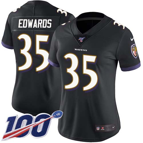 Baltimore Ravens #35 Gus Edwards Black Alternate Women's Stitched 100th Season Vapor Untouchable Limited Jersey Womens