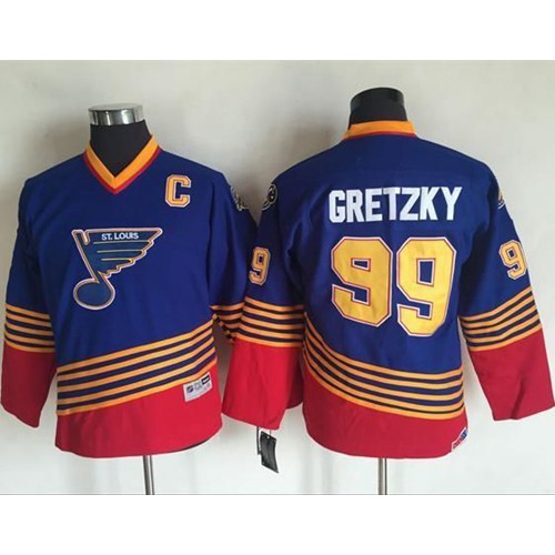 St. Louis Blues #99 Wayne Gretzky Light Blue/Red CCM Throwback Stitched Youth Jersey Youth