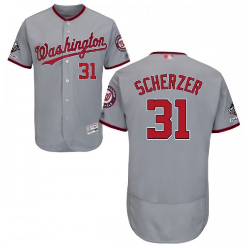 Washington Nationals #31 Max Scherzer Grey Flexbase Authentic Collection 2019 World Series Champions Stitched Jersey Men's