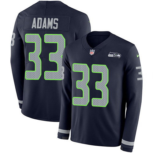 Seahawks #33 Jamal Adams Steel Blue Team Color Men's Stitched Limited Therma Long Sleeve Jersey