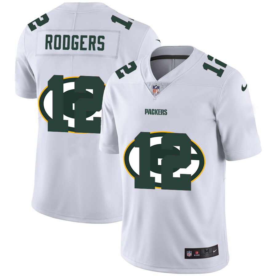 Green Bay Packers #12 Aaron Rodgers White Men's Team Logo Dual Overlap Limited Jersey