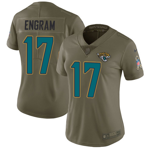 Jaguars #17 Evan Engram Olive Women's Stitched Limited 2017 Salute To Service Jersey